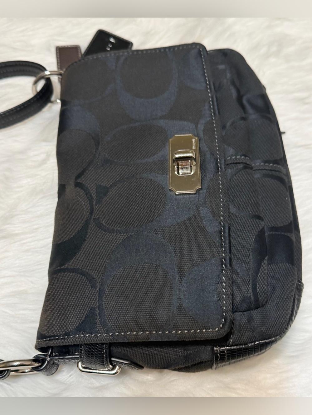 Coach Chelsea Flap Black Signature Turn Lock Shoulder Bag Silver Hardware F17798 - Picture 3 of 11